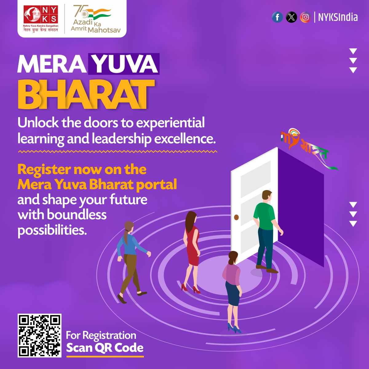 ✨ #MeraYuvaBharat invites you to register now and embark on a journey of growth, empowerment, and endless possibilities. 🌟🔓 Register Link: mybharat.gov.in #MeraYuvaBharat #MYBharat #Bharat @Anurag_Office @NisithPramanik @YASMinistry @mybharatgov @mygovindia