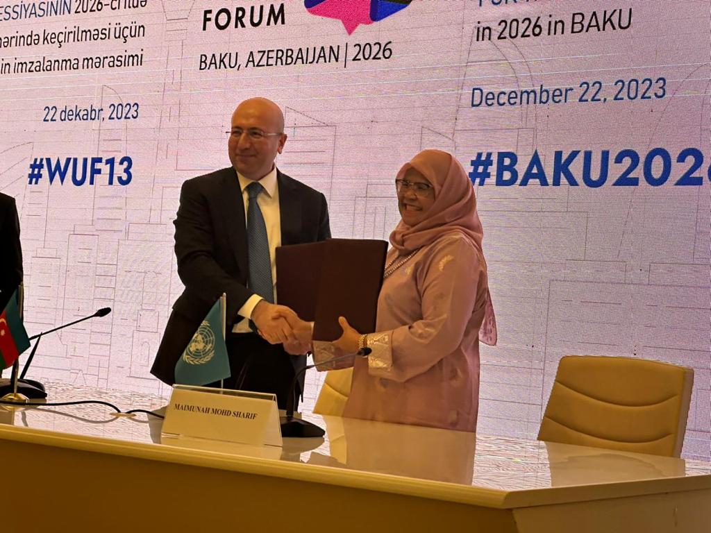 UN-Habitat and the Government of Azerbaijan formally signed the host agreement for the 13th session of the #WUF13, to be held in Baku in 2026 for the first time in the region!

WUF is the largest UN conference on human settlements and #SustainableUrbanisation.
