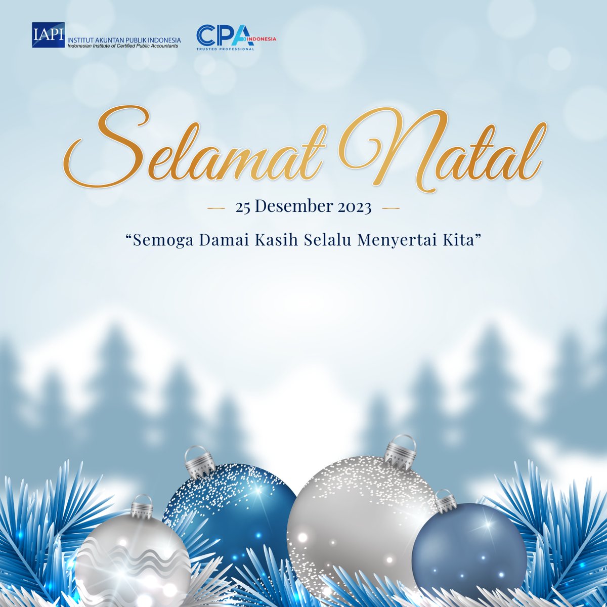 Selamat Natal 🎉 Semoga damai Natal membawa berkah dan kebahagiaan di setiap langkah perjalanan hidup kita. 🎉🎄 #selamatnatal #natal2023 #seasongreeting #InstitutAkuntanPublikIndonesia #CPAIndonesia