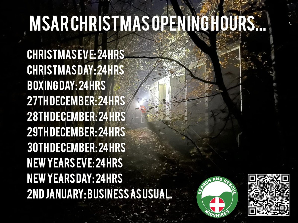 Details of our availability for the Holiday season as our professional volunteers take a break over the festivie season. Wishing all our followers a Merry Christmas and a Happy New Year. #24/7 #alwayavailable #searchandrescue