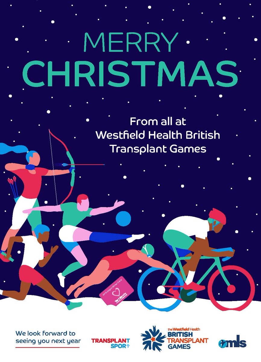 Season's Greetings🎄🎅 Merry Christmas and Happy New Year from The British Transplant Games! Our office holiday opening hours: 23 December, 2023 - 1 January, 2024: Closed Tuesday 2 January, 2024: Open normal hours