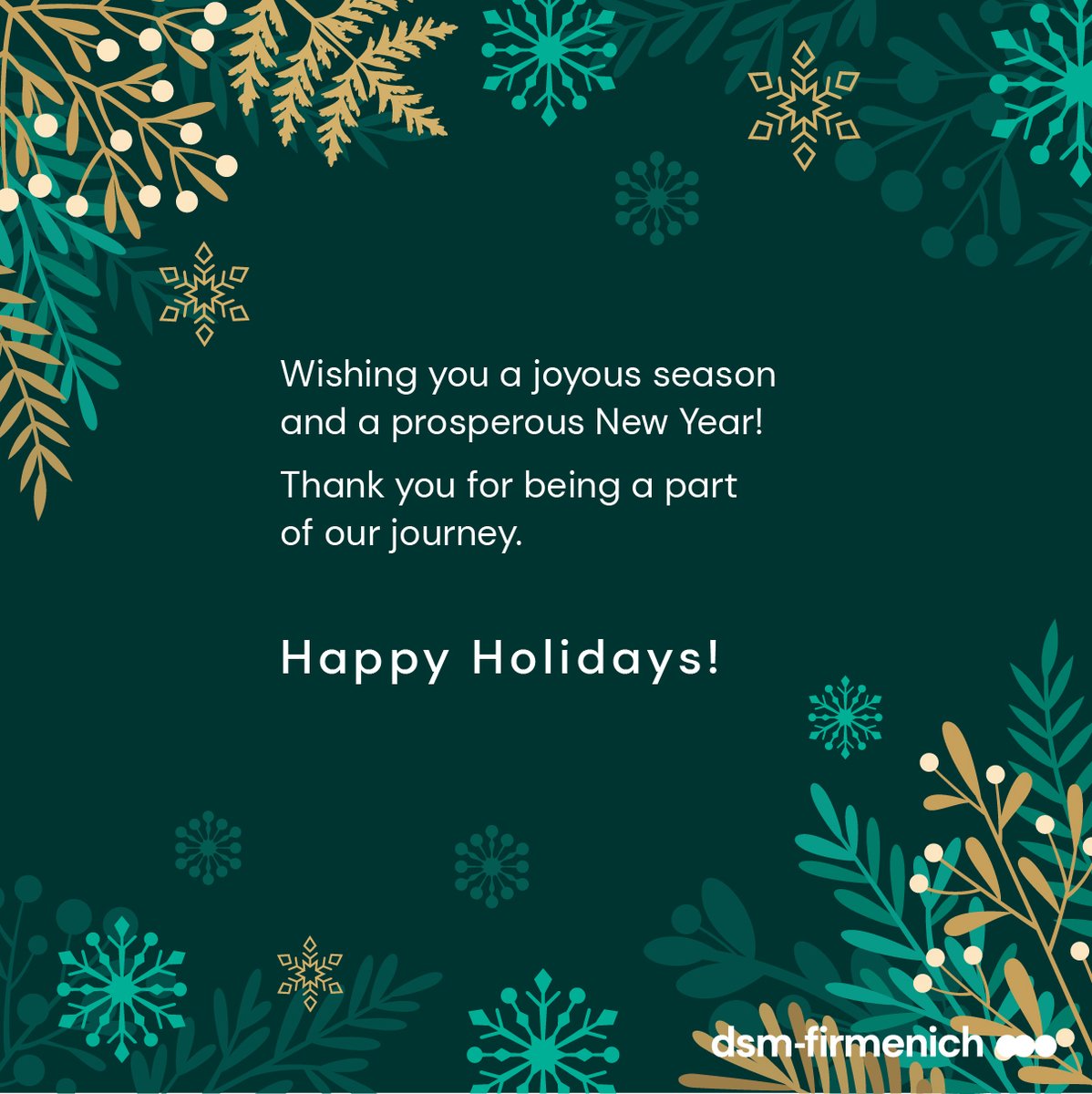 dsmfirmenichANH's tweet image. From all of us at @dsmfirmenich  Animal Nutrition &amp;amp; Health, wishing you happy holidays filled with warmth, happiness, and cherished moments with loved ones! 

#WeBringProgressToLife #WeMakeItPossible #SeasonsGreetings #HappyHolidays