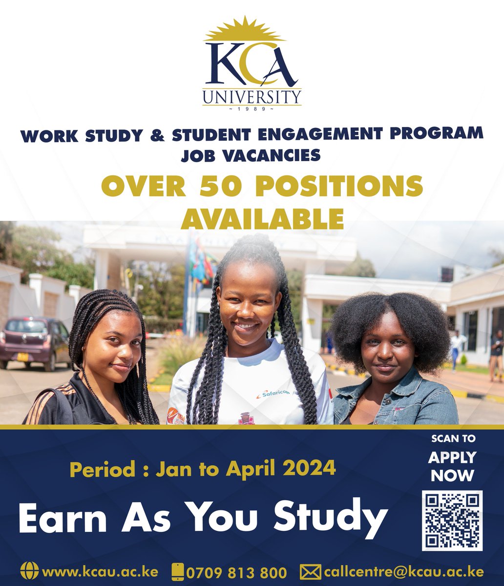 Did you know your education can open doors to both knowledge and income? Level up your career trajectory with our #StudentEngagement and #WorkStudy programs. Follow this link forms.gle/6dYaKve5WgrAkr… to apply Application Deadline: 12th January 2024. #KcauLevelUp