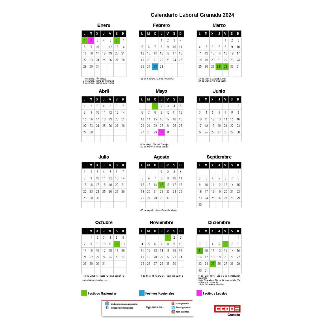 ⭕ ¿ Conoces el #calendariolaboral de #Granada  para el año #2024?
Consúltalo aquí 👇