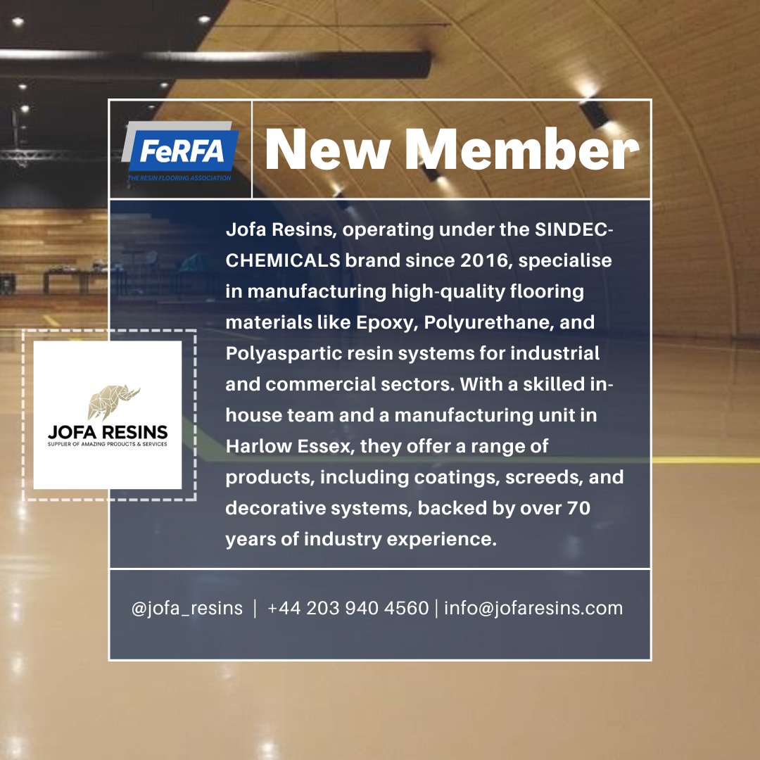 Proud to welcome @JOFA_resins as a new #FeRFAMember! With their SINDEC-CHEMICALS expertise since 2016 and a 70-year legacy in Epoxy and Polyurethane systems, they embody #FeRFAStandards of innovation and quality. 

Want to join us? Visit ➡️ ow.ly/Ee5U50QlkQP