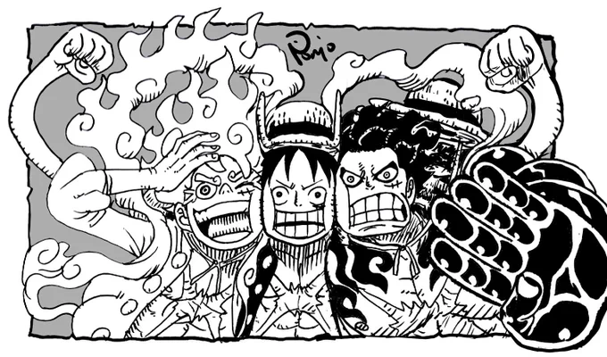 むぎゅっとギア5ルフィとルフィとギア4ルフィ#ワンピース #ONEPIECE #ニカ 