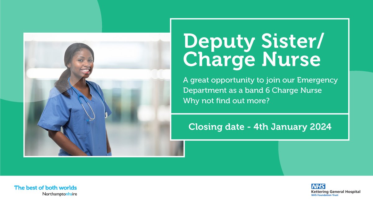 We are pleased to welcome an opportunity within the Emergency Department at @KettGeneral for a Band 6 Department Sister/ Charge Nurse to join the team! Experience as a staff nurse in ED or Acute setting is essential - zurl.co/OqxN #Careers