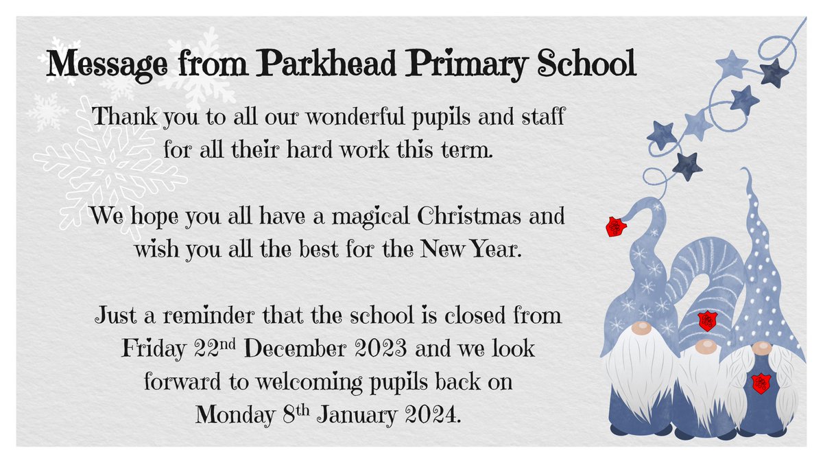 ParkheadPrimarySchool (@parkheads) on Twitter photo Wishing all our pupils, families and staff a very merry Christmas. See you all in the new year! <a href="/LoveWestLothian/">West Lothian Council</a> <a href="/EducationScot/">Education Scotland</a> #scottishschools #christmas2023 Wishing all our pupils, families and staff a very merry Christmas. See you all in the new year! <a href="/LoveWestLothian/">West Lothian Council</a> <a href="/EducationScot/">Education Scotland</a> #scottishschools #christmas2023