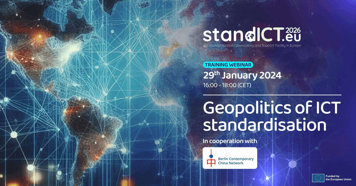 Stand_ICT's tweet photo. 🌍 Get ready for a whirlwind exploration of ICT #standardisation & #geopolitics
🚀On 29 Jan 2024, join us and @BerlinBCCN for this insightful webinar!
☃️SIGN UP NOW:
📝https://t.co/7GtglV7cyB
@TrustITServices @DCU @OpenForumEurope @FraunhoferISI @AustraloTeam @EUdigitalsme https://t.co/weVR48lG8P