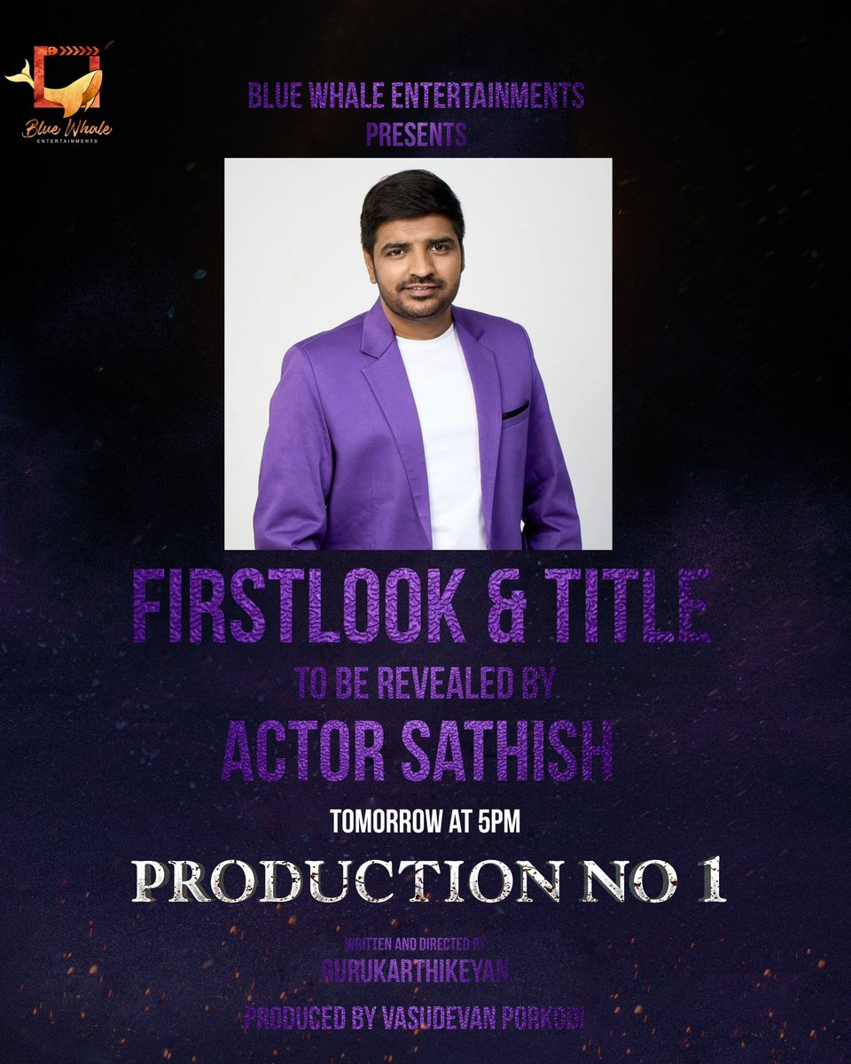 We're excited to announce that the first look of our production No.1 to be released by Actor Sathish on 22.12.2023! @actorsathish