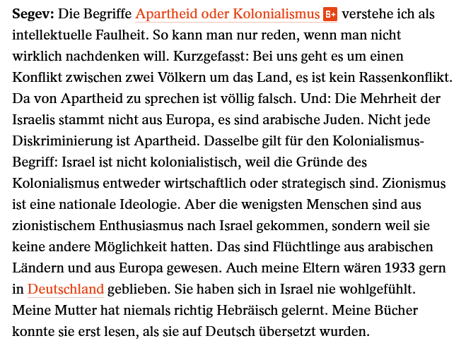 Tom Segev beerdigt die Begriffe Apartheid und Kolonialismus. Auch der Rest ist sehr lesenswert, leider ziemlich düster spiegel.de/ausland/tom-se…