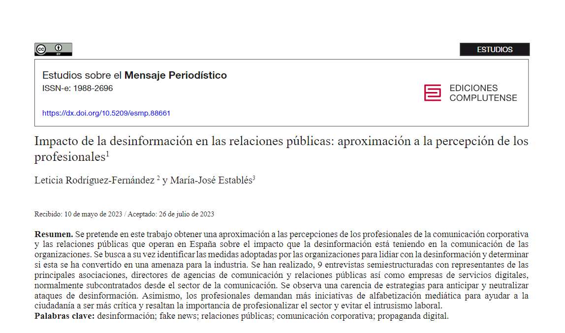 leticiarofer's tweet photo. 🦾Qué orgullo trabajar con @marich en este paper sobre la percepción que tienen los profesionales de las relaciones públicas en España sobre el impacto de la desinformación en el sector.
Es una pequeña pero interesante aproximación 👇👇
https://t.co/nkWx4ANYWk https://t.co/yEhtjtRMEx