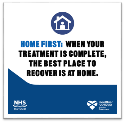 Once hospital treatment is complete the best place to recover is at home. 🏠 It reduces the risk of deconditioning from spending too much time in bed and allows you to return to some of your normal routine.💪🏻👵🏻 For more information visit nhsinform.scot/home-first 👨🏻‍💻