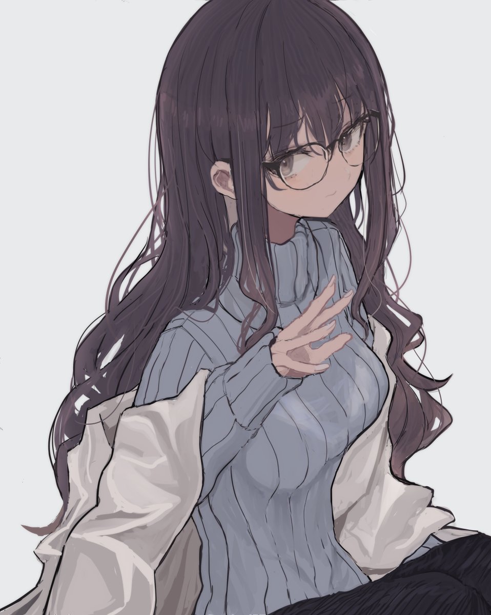 1girl solo sweater glasses long hair turtleneck sweater turtleneck  illustration images