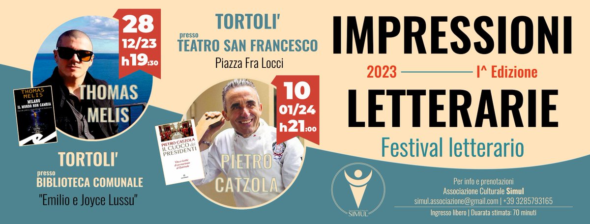 Simul Associazione Culturale (@acsimul) on Twitter photo I prossimi due appuntamenti della rassegna "Impressioni letterarie". Per info e prenotazioni simul.associazione@gmail.com I prossimi due appuntamenti della rassegna "Impressioni letterarie". Per info e prenotazioni simul.associazione@gmail.com