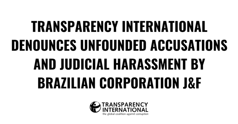 Transparency International categorically rejects and condemns the unfounded accusations & judicial harassment by the Brazilian corporation J&F, which has been disseminating misinformation about us to escape sanctions for grand corruption. Our statement ➡️anticorru.pt/2TO