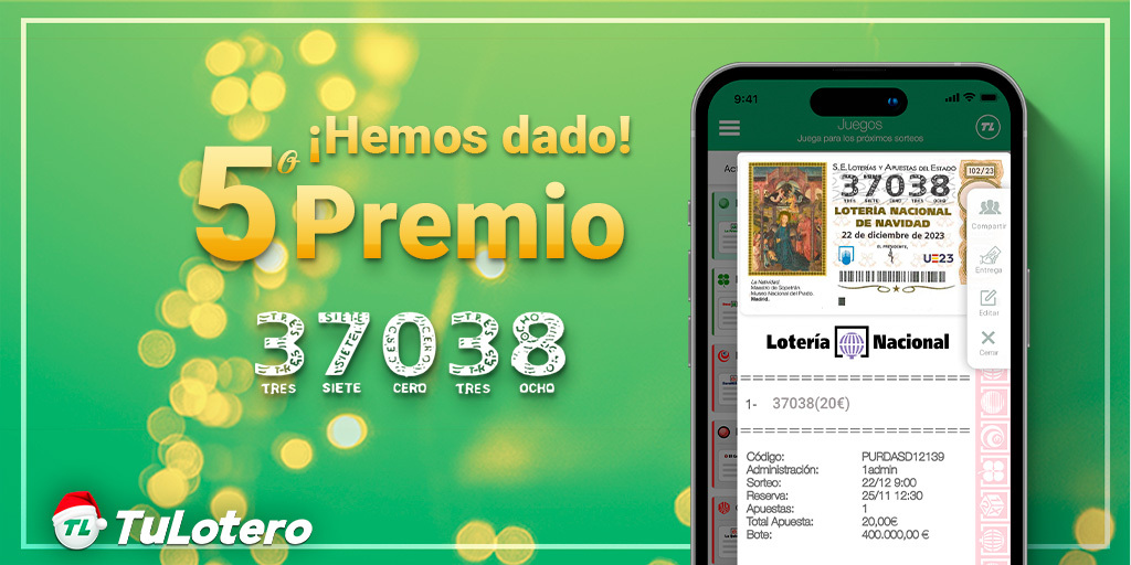 ¡Hemos dado el 5º Premio a nuestros usuarios! El 37038
¡Enhorabuena a nuestros usuarios premiados!