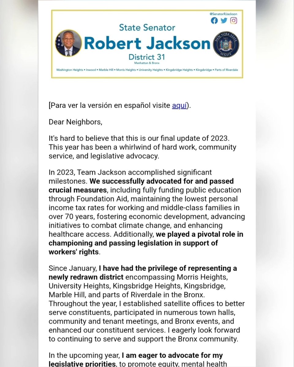 📣 Exciting news: My last e-update of 2023 is out!

I invite you to read my newest constituent e-update, "2023: A Year of Advocacy &amp; Achievement with Team Jackson," &amp; share it.

To access &amp; subscribe to future updates, visit the link in my bio.