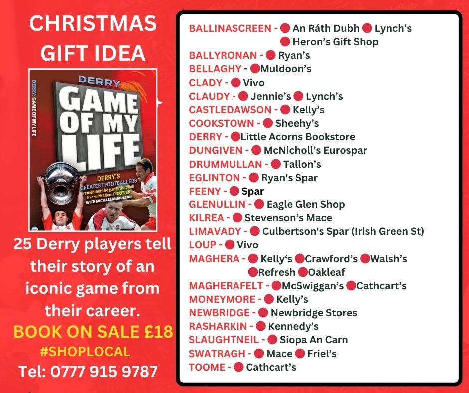 Damian Cassidy on Derry's breakthrough and Laurence Diamond's story of Bellaghy's All-Ireland journey Derry: Game of my Life now on sale in Muldoon's Bellaghy and outlets across Derry #GAA #DerryGOML #ShopLocal