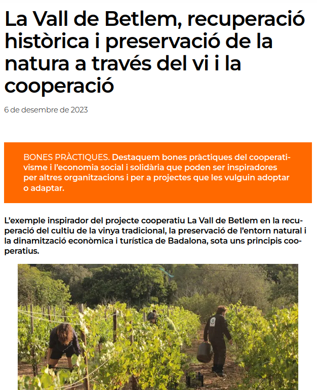 #BonesPràctiques
cooperatives, agroecològiques 
🍷🤝
La Vall de Betlem <a href="/VallBetlem/">Vall de Betlem</a> , recuperació històrica i preservació de la natura a través del vi i la cooperació.
ateneubnord.cat/vall-de-betlem…