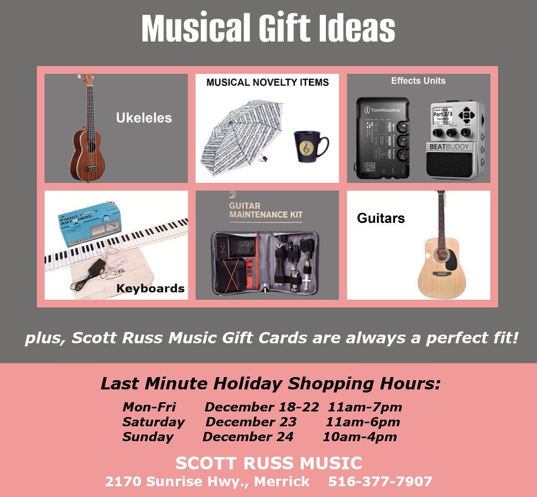 Last Minute Musical Gift Ideas and Extra Holiday Shopping Hours.
#musician #gifts #xmasgifts #musicgifts #musicteacher #musicalinstruments #music #musicstore #merrickny