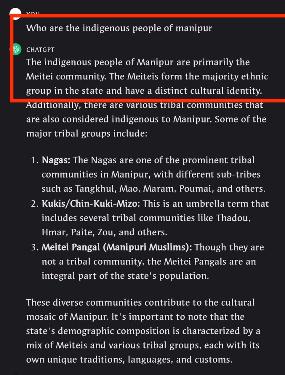 @XdaWikt @HelloiAtombi @singsitweets @BemLhungdim @EWSSH13 @Kautilya33 @arunachalite @Batman1947_ LoL! Can't you read? Or you can't process the main idea of the post here? Go ahead and say ChatGPT is rap!st application. Or try persuade your great ' @Kautilya33 ' to edit ChatGPT. Lmfao!