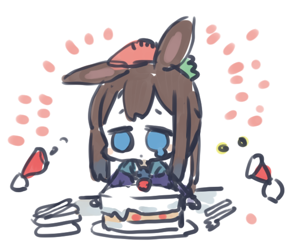 amiya (arknights) 1girl animal ears solo blue eyes rabbit ears food brown hair  illustration images