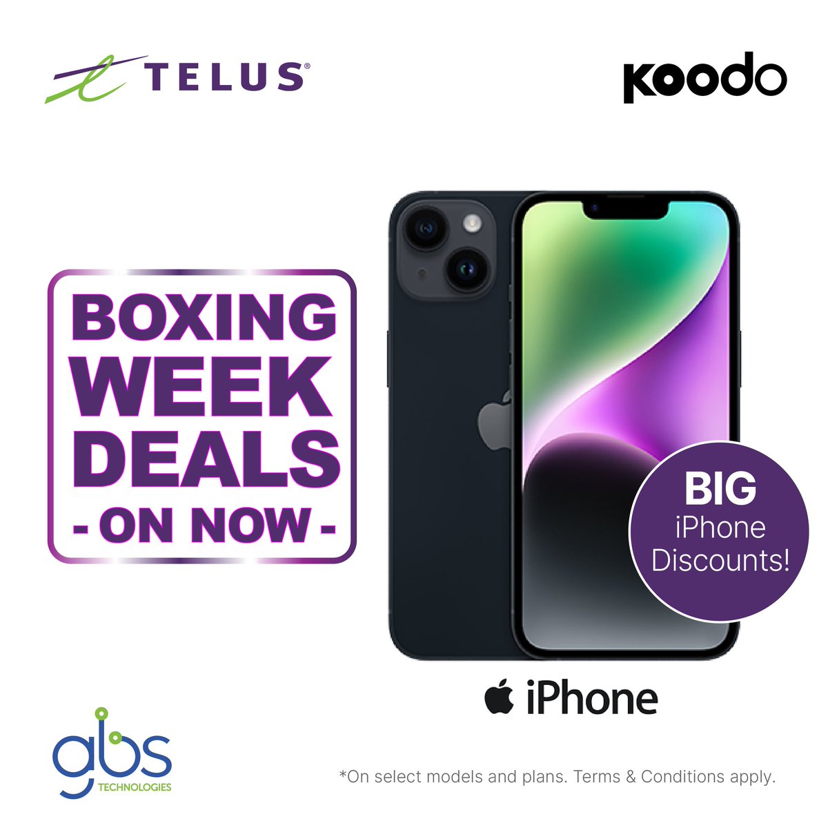 BOXING WEEK phone discounts have started! Find your local GBS TELUS &amp; Koodo gbstech.com/locations #Telus #Koodo #iphone15 #iphone14 #gbstech