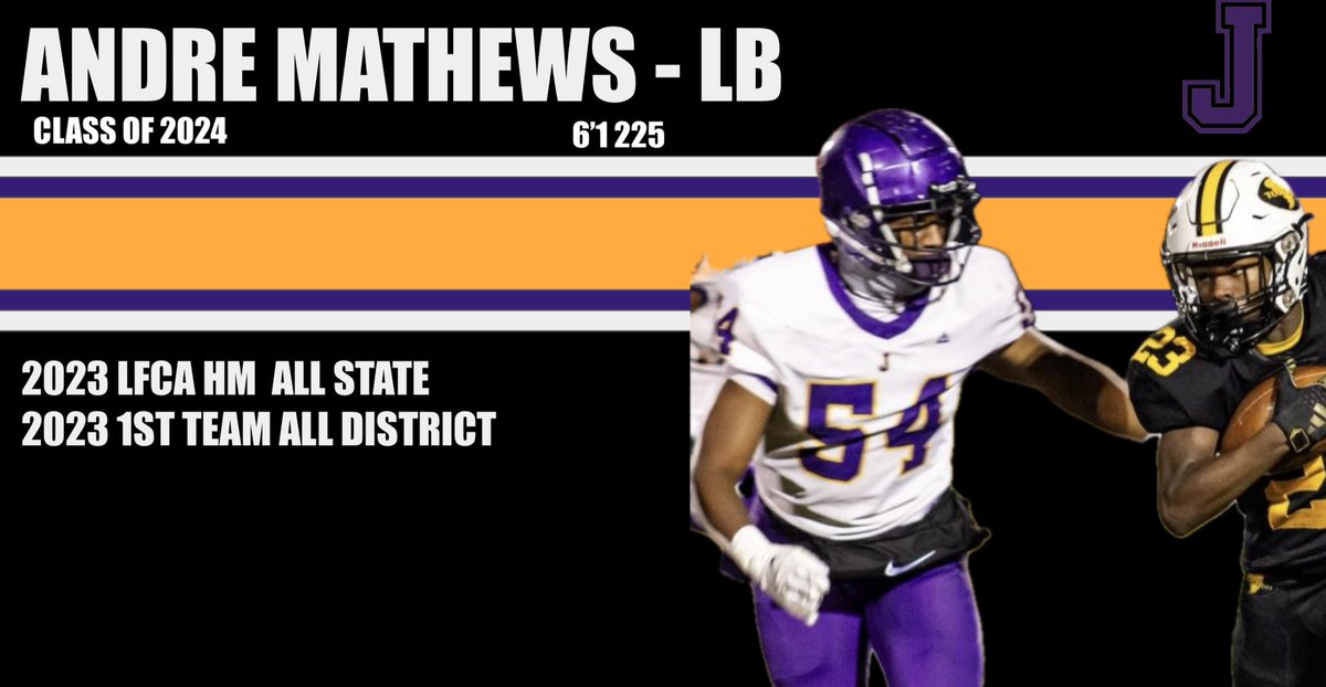 Andre Mathews <a href="/andremathews54/">andre mathews</a> 
6’1 225 ILB/OLB
C/o ‘24
Stats: 61Tackles, 20Assist, 81Total tackles 6TFL, 5 sacks, 1 PBU

hudl.com/v/2Mdeu6
 
Contact: @CCPaul0304
