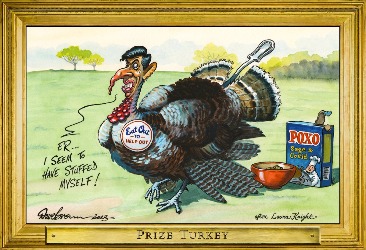 Tomorrow's #RoguesGallery cartoon, after #LauraKnight, for @Independent... last toon until the New Year. And remember... a turkey's just for Christmas, not for life! #GeneralElectionN0W #Sunak #RishiSunak #EatOutToHelpOut #CovidInquiry #ToriesUnfitToGovern #ToryLies #Sunackered