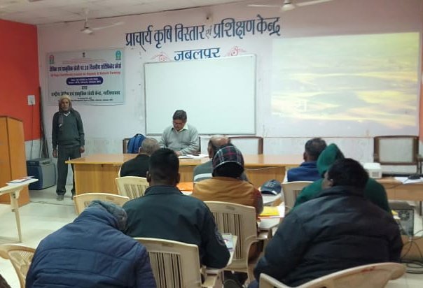 08th day of 30 days trg. going on in Jabalpur - In 1st session lecture by Dr. R.K.Sahu, Scientist, JNKVV, Jabalpur on Different Biofertilizers and their use, in 2nd session discussion on ITK's and feedback from participants.