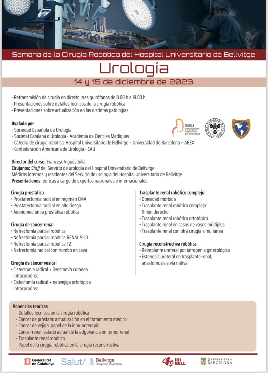 Todas las cirugías del curso de 'Semana de Cirugía Robótica del Hospital Universitario de Bellvitge' se encuentran grabadas y disponibles para ser visualizadas en: semanacirrobotica.nubwebinar.com