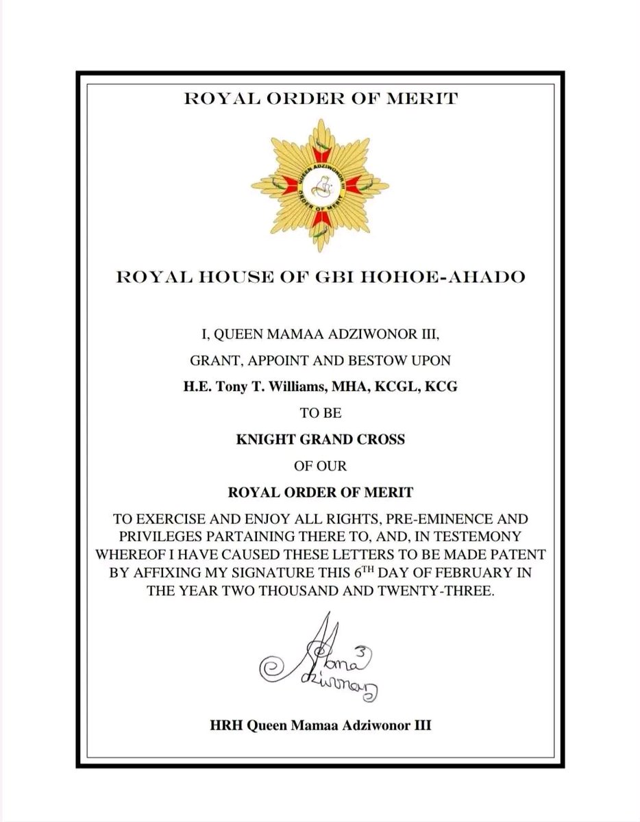 The Lord of the H.E.R. has spent the last year in servitude to the Royal House of Gbi Hohoe Ahado,  a Ghanian Dynasty. He was awarded the Grand Cross and made Royal Chancellor in January 2023 by Jer Majesty Queen Mamaa Adziwonor III