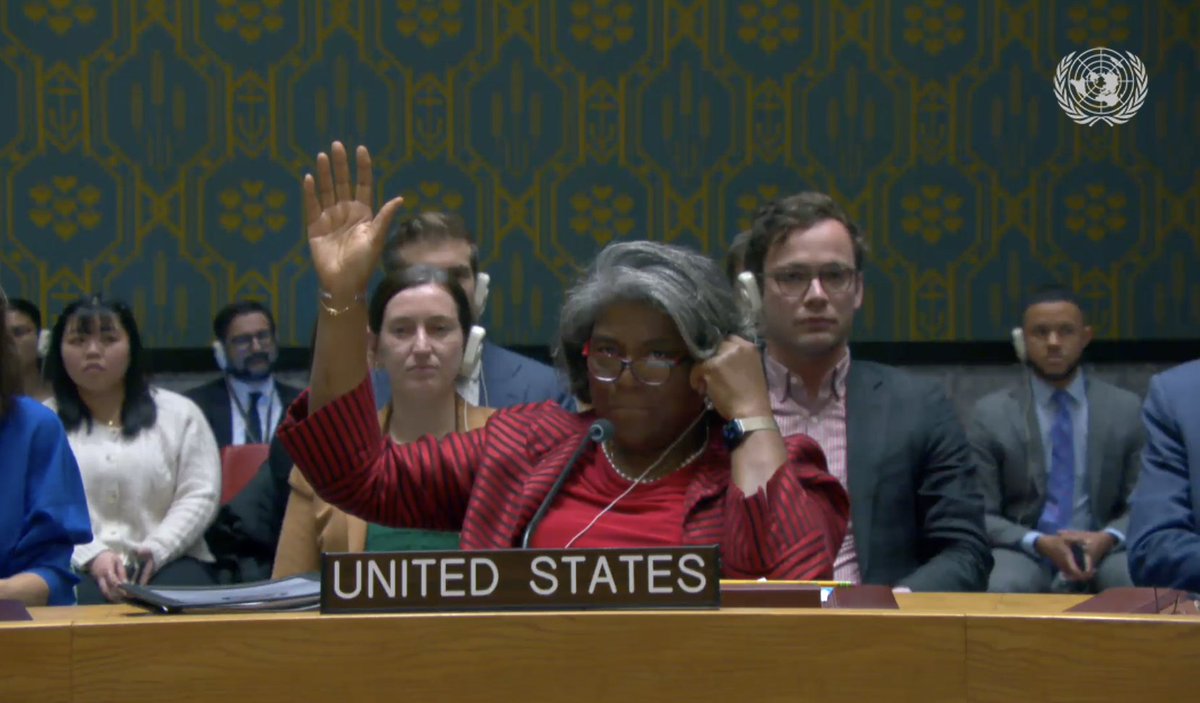 prem_thakker's tweet photo. NEW: The UN Security Council has voted 13-0-2 for a hostage release &amp; ramp-up of aid to Gaza.

The US delayed this for days until it was watered down, including softening the call for an end to the violence. 

They got what they wanted. And even after all that, the US abstained. https://t.co/nIpRt1fn2a
