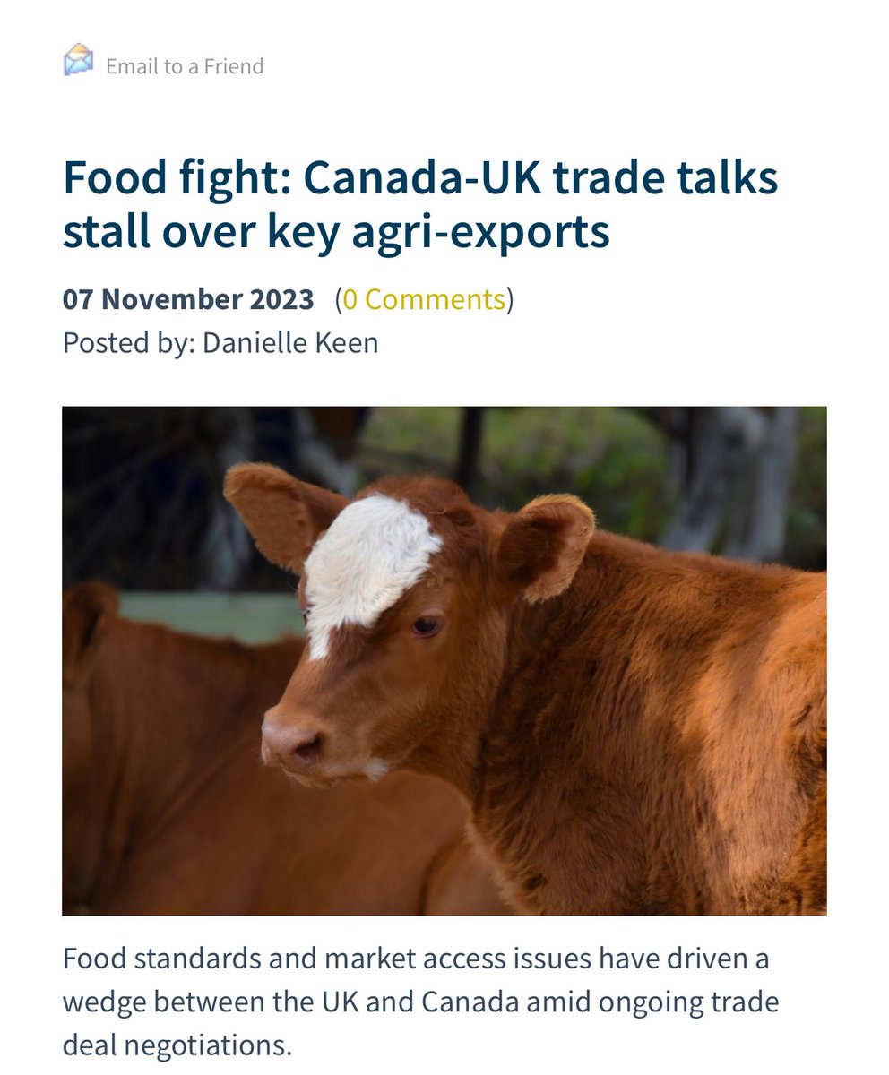 Canada are determined to force Britain 🇬🇧 to lower standards and accept hormone fed meat. The U.K. rollover trade deal with Canada is due to expire and there’s a stalemate which also could see Canada block uk’s accession to CPTPP. “Canadians don’t want to import any foreign…