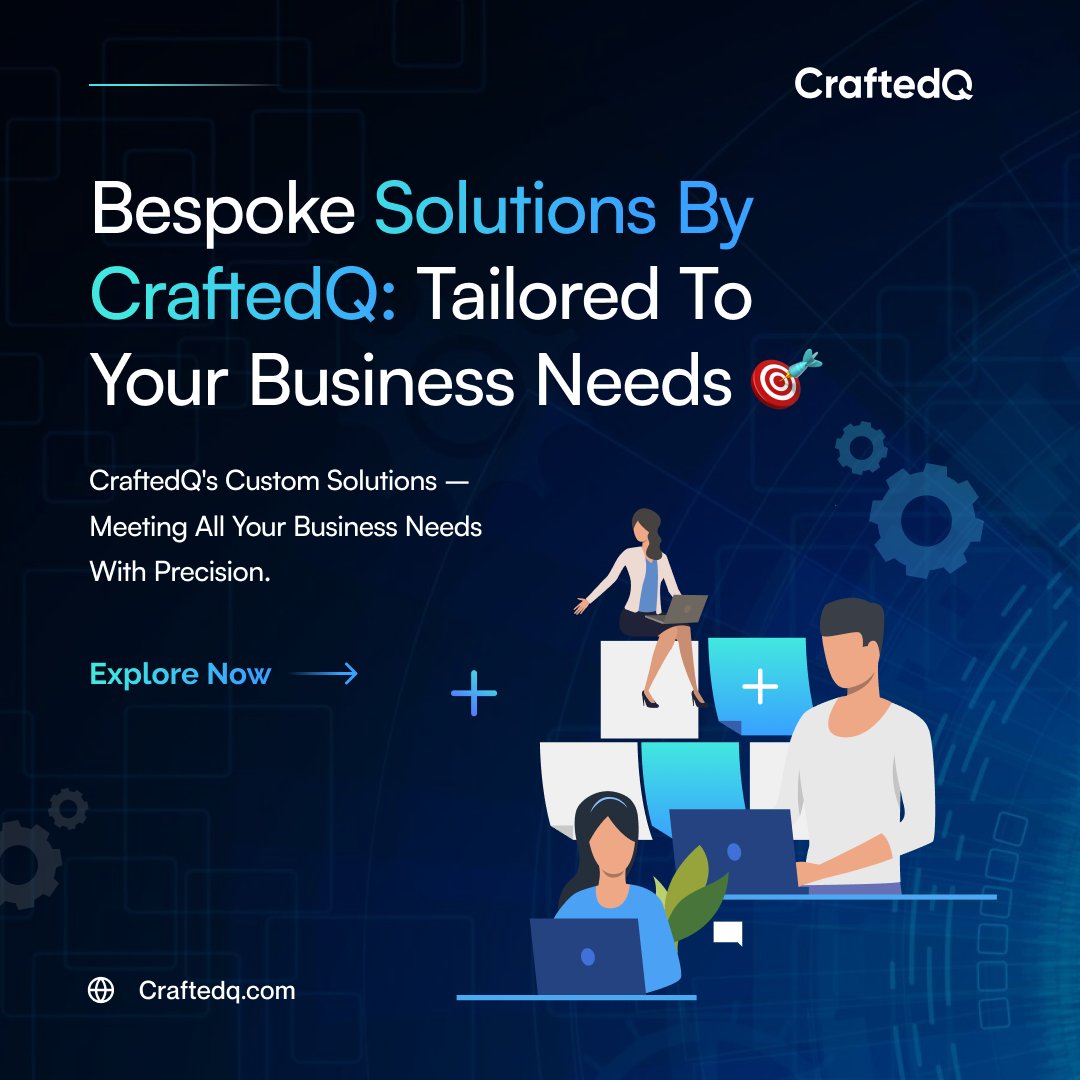 'CraftedQ's Bespoke Solutions: Tailored to Your Business Needs! 🌐 Our custom solutions redefine success with precision. Experience #innovation like never before.#BusinessInnovation'  

'#CraftedQ's #Bespoke #Solutions bring a new level of precision to your #business needs.