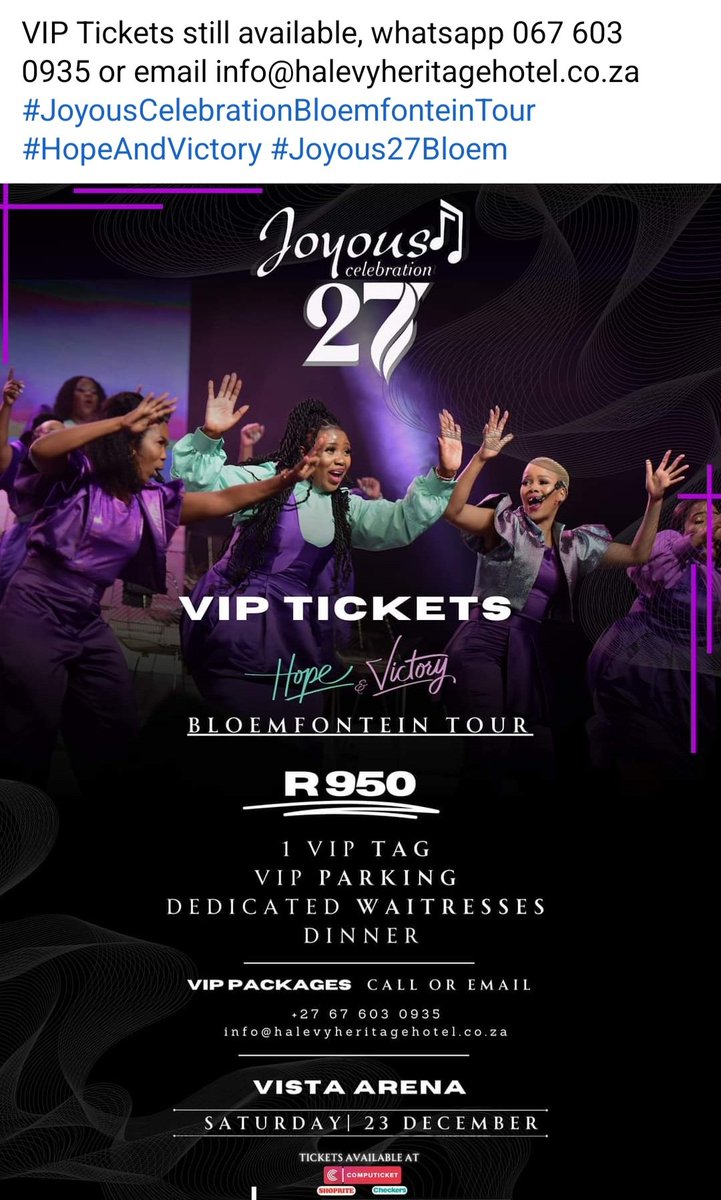 One more sleep and we are within,get your tickets now #joyouscelebrationbloemfonteintour