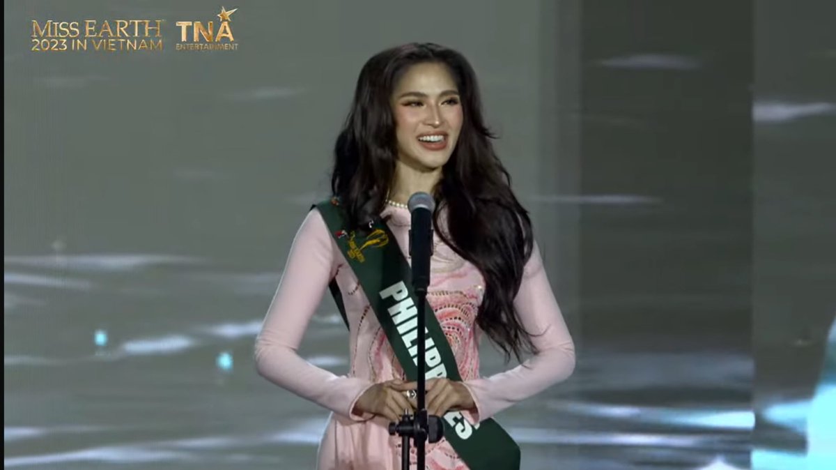Yllana Marie Aduana….Republika ng Pilipinas! 🇵🇭Yllana is vying for the 5th #MissEarth crown for the country. #MissEarth2023 

📷: Screenshots from Miss Earth Official YouTube