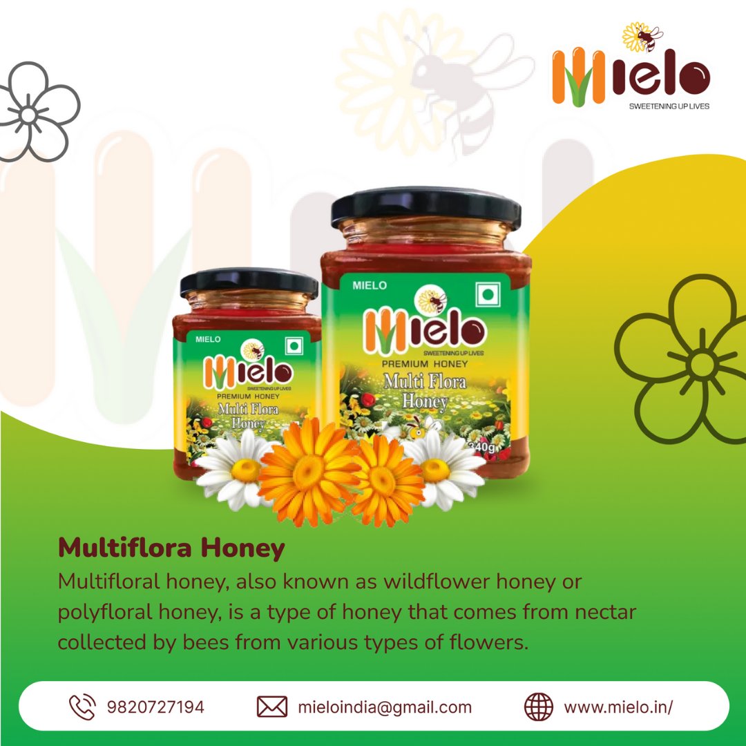 'Multiflora honey, a symphony of nature's blooms, capturing the essence of diverse blossoms in a golden harmony.'
#MultifloraMagic #NatureHarmony #FloralFusion #GoldenNectar #DiverseBlossoms #FloralMedley #SweetHarvest #MultifloraTreasure #HoneyVariety #NectarSymphony