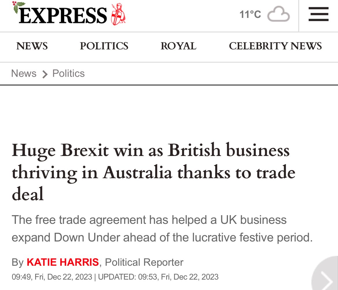 Apparently a British business with as many as FIFTY employees (Crunchbase data) is thriving thanks to our trade deal with Australia, and that constitutes a HUGE BREXIT WIN in the eyes of the Express... They must celebrate all day if they find a penny down the back of the sofa.