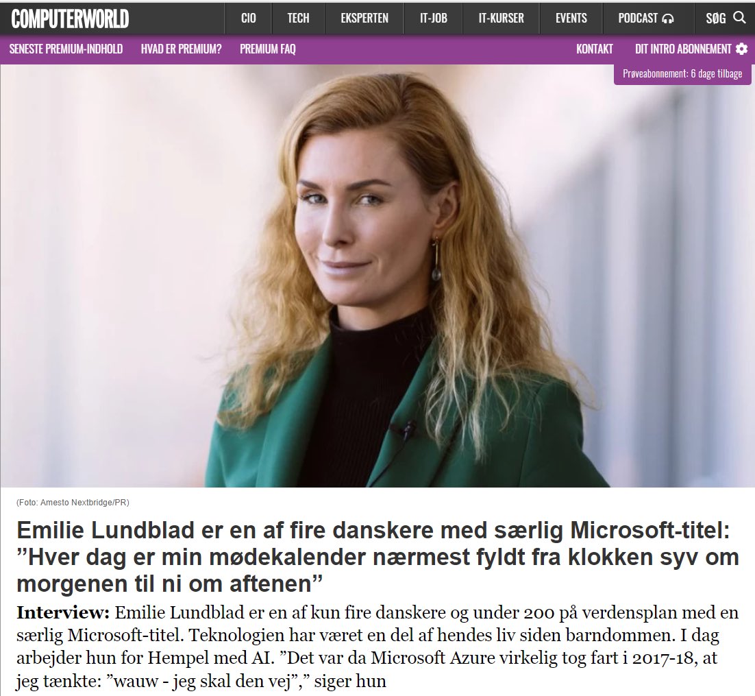 Christmas came early🎄Honored to be 1 of Denmark's 4 Microsoft RDs & the only woman 💪🏻 while leading AI + Automation at Hempel, as described in Computer World. Excited for 2024's tech journey with AI innovations. #MicrosoftRD #TechFuture #AIInnovation 🌐 computerworld.dk/art/285469/emi…
