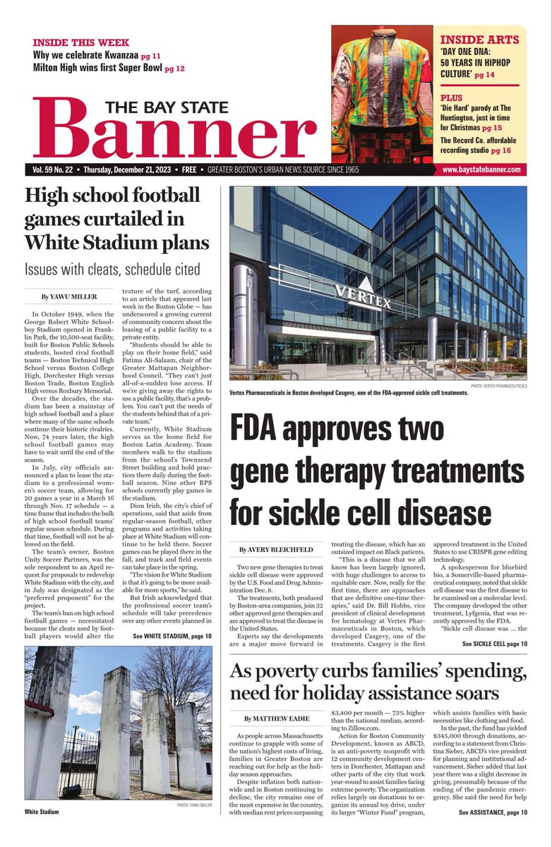 The future of White Stadium & high school football, sickle cell disease, family economics around the holidays, and much more featured #THISweek in #TheBanner. #BlackOwnedSince1965 @RMitchellBanner @andreocda 
touch.npaper-wehaa.com/baystatebanner…