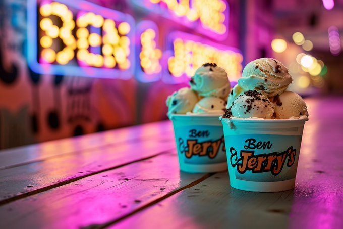 Publicity Photography:"Ben & Jerry's" Ice Cream Tub, Backlit, Retro Neon Lighting, shot with Panasonic Lumix DC-GH5