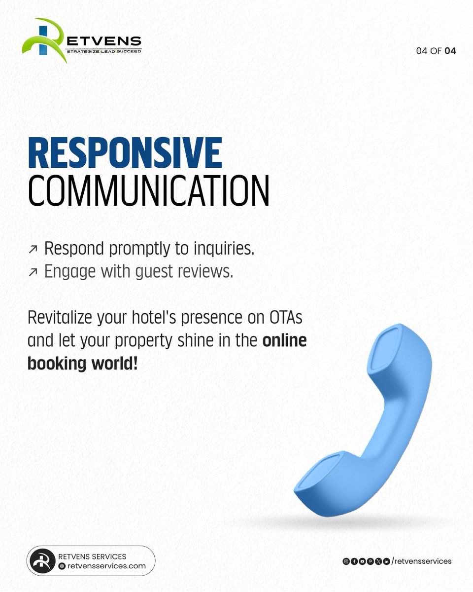 Struggling with getting OTA reservations let Retvens be your partner in bringing engaging solutions to your doorstep. 
.
.
#hospitalityindustry #hospitalityservices #otamanagement #onlinebooking #retvens #retvensservices