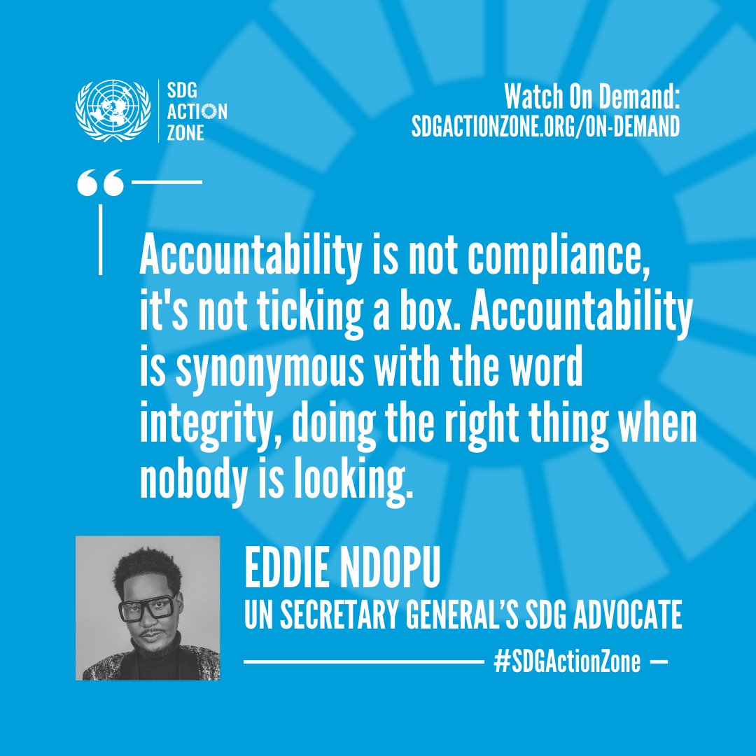 💬: As a closing to the 'How to boost global SDG movements?' panel, @eddiendopu presented what accountability means to him: 'Doing the right thing when nobody is looking.' ⁠ Watch the full recording at sdgactionzone.org/on-demand.⁠ ⁠ -- #RaiseAccountability #ForPeopleForPlanet