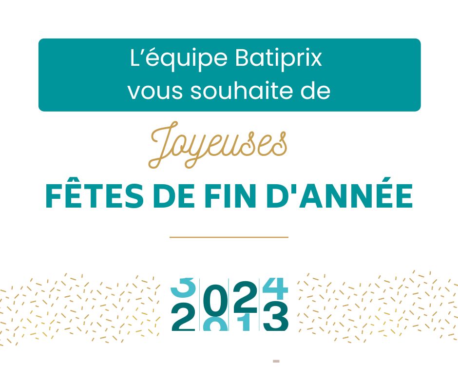 Toute l'équipe Batiprix vous souhaite de joyeuses fêtes de fin d'année ! 🌟

🎁 Nous vous remercions pour cette très belle année passée ensemble.

💼 En 2024, nous sommes impatients de continuer à vous apporter toujours + de solutions innovantes pour vos projets de #btp.