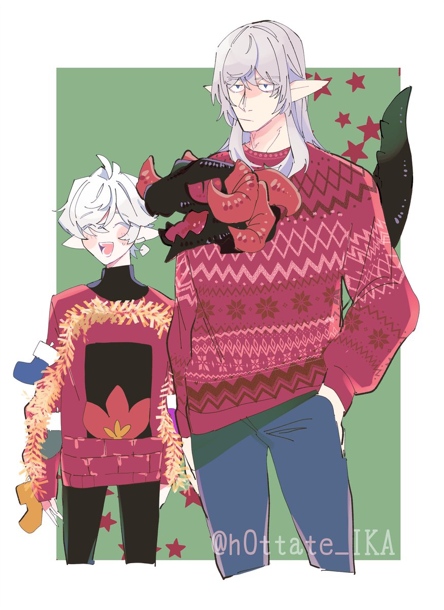 elezen pointy ears elf sweater pants smile closed eyes  illustration images