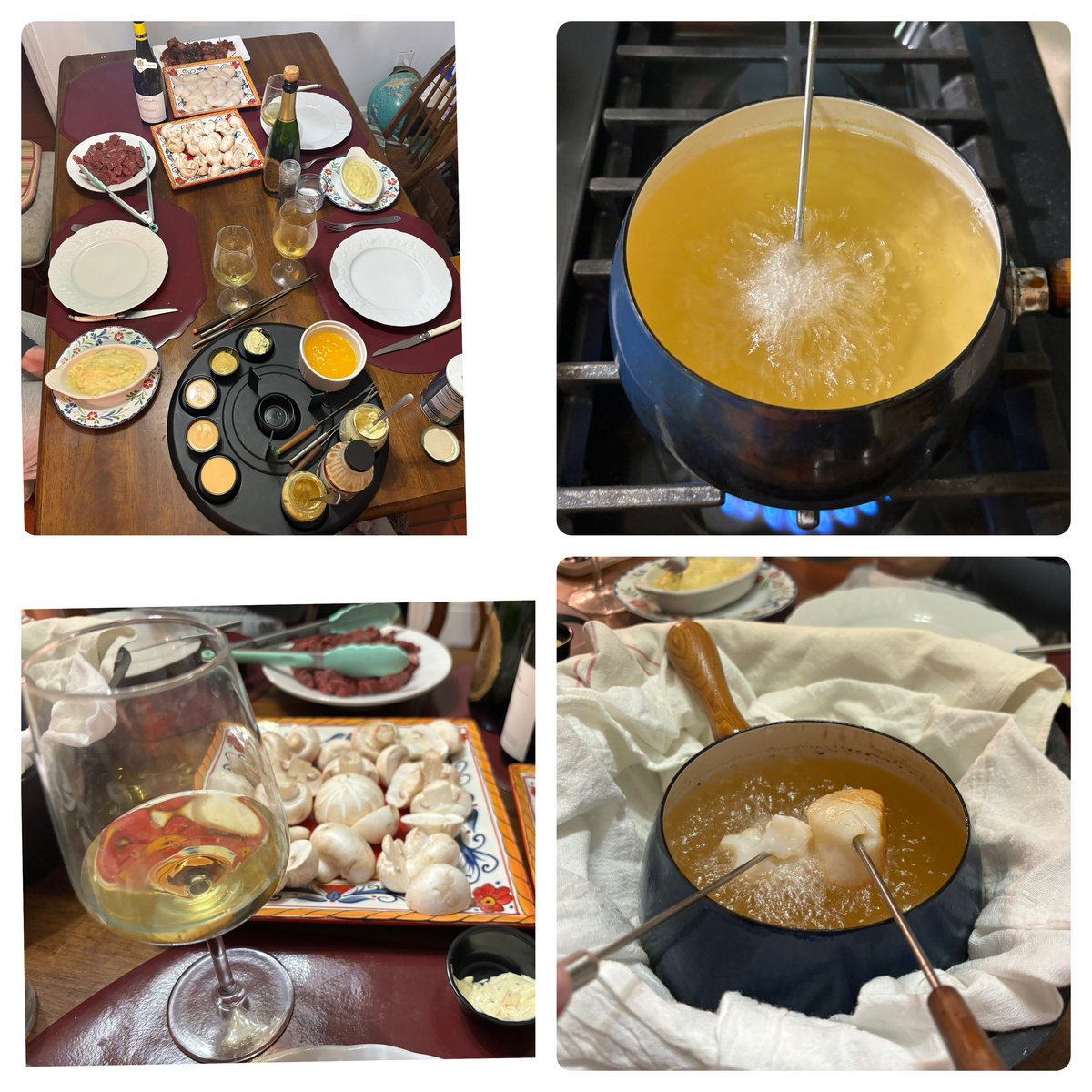 Aguilera4Marc's tweet photo. Happy Holidays everyone. Preparing for Christmas: La Noche Buena/Réveillon—Christmas Eve following my Birthday dinner at home with a Burgundy Fondue in hot oil with beef tenderloin, wild sea scallops ++ last night. The kids and all loved it. Happy Celebration to All! https://t.co/syRcLe4kgU