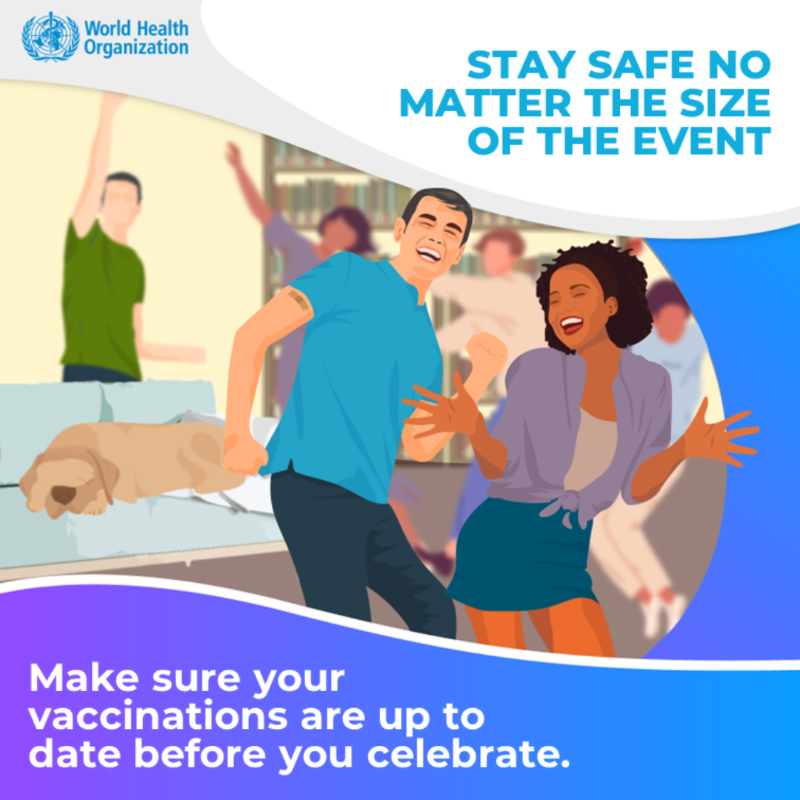 WHO's tweet photo. Attending parties? Meeting friends/family?

Protect yourself and your loved ones

🛋️ Stay home if you are sick
💪 Get vaccinated against COVID-19 and influenza
😷 Wear a mask
🤧 Cover your sneezes and coughs
🧼 Clean your hands
 🪟 Improve ventilation

#COVID19 is still around!