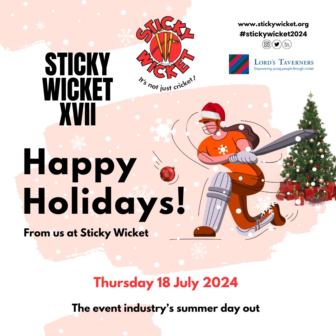 Sticky Wicket 2023 (@sticky_wicket_) on Twitter photo Happy Holidays from Sticky Wicket! 🎄📷
Thank you for being part of our journey and supporting <a href="/LordsTaverners/">Lord's Taverners</a>. Here's to a joyful holiday season, and we look forward to continuing our mission in the coming year!
#StickyWicket #HappyHolidays #EventProfessionals #LordTaverners Happy Holidays from Sticky Wicket! 🎄📷
Thank you for being part of our journey and supporting <a href="/LordsTaverners/">Lord's Taverners</a>. Here's to a joyful holiday season, and we look forward to continuing our mission in the coming year!
#StickyWicket #HappyHolidays #EventProfessionals #LordTaverners